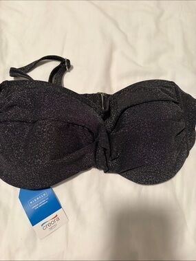 Lands' End women’s Black Sparkle 3 piece swim set.  Top, bottoms and mini skirt